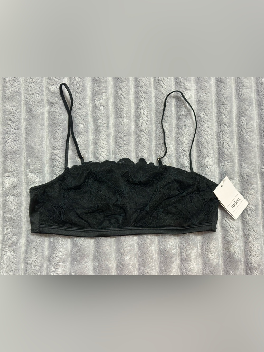 Auden Black Lace Unlined Bralette - Sheer Floral Detail